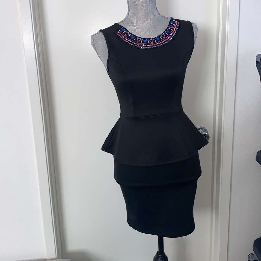 Velvet Room black dress with design on neck. Small